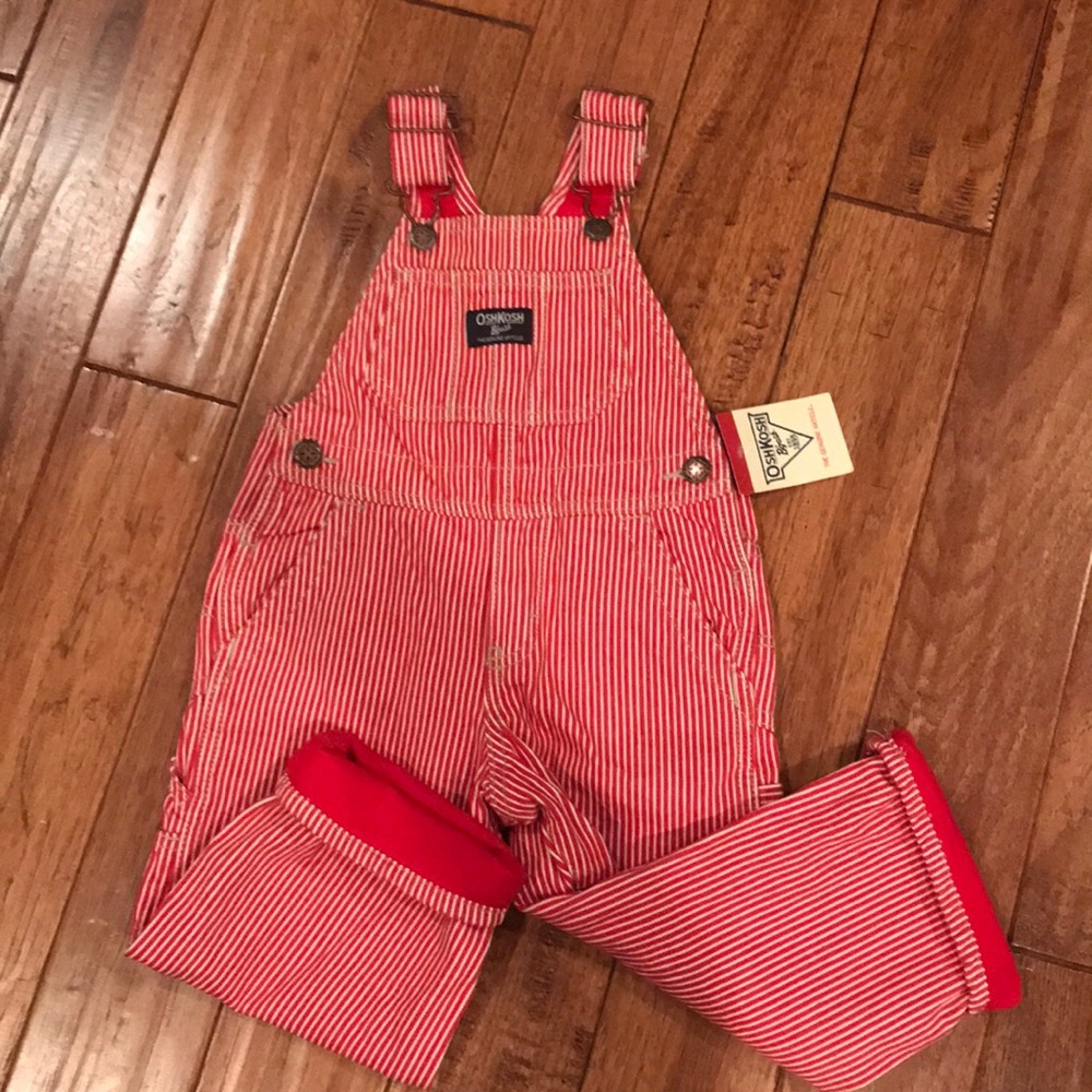 Osh Kosh Red/white overalls lined 2T